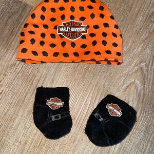 Harley-Davidson Kids Orange and Black Polka Dot Beanie and Socks